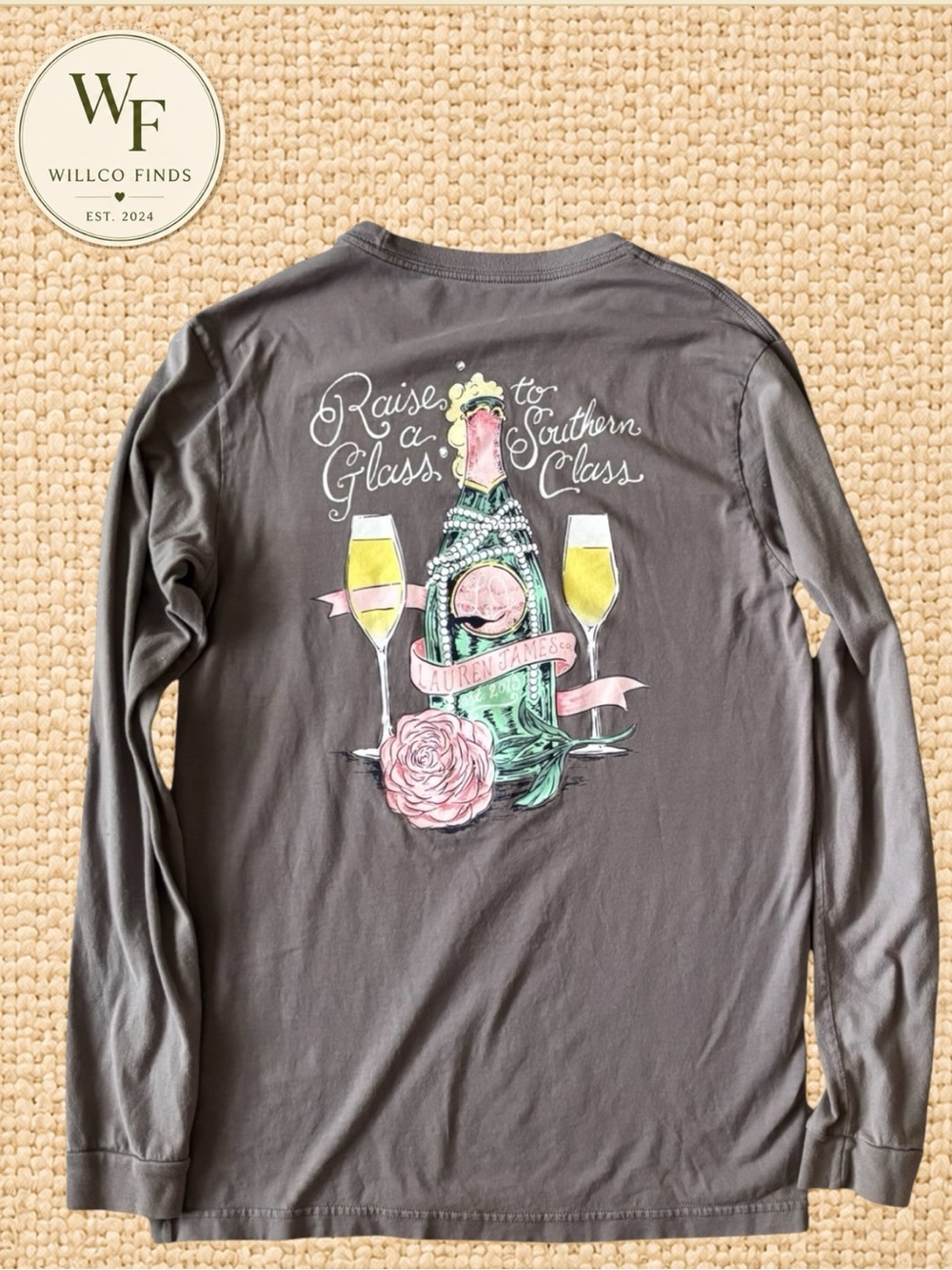 Lauren James Southern Class Champagne Long Sleeve Pocket Tee Gray
